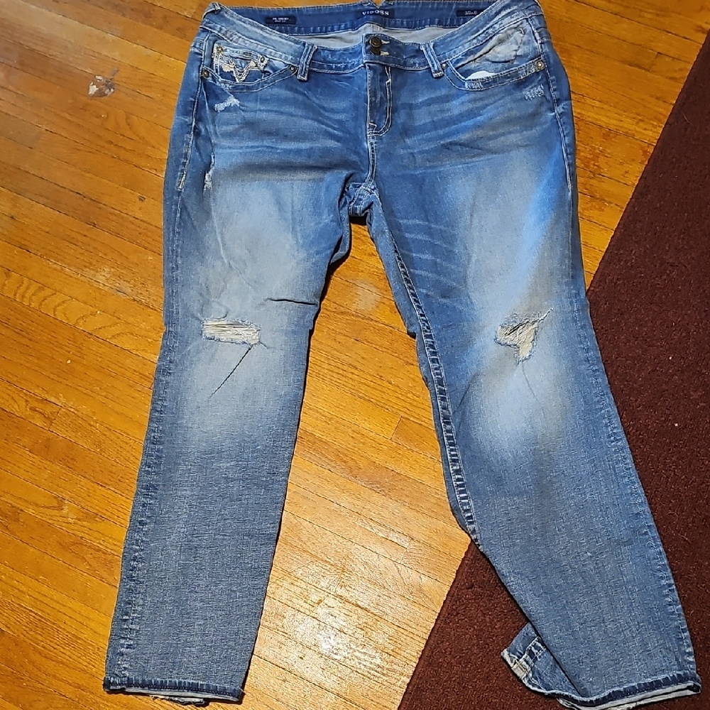 Vigoss Blue Boot Cut Jeans with Distressed Details